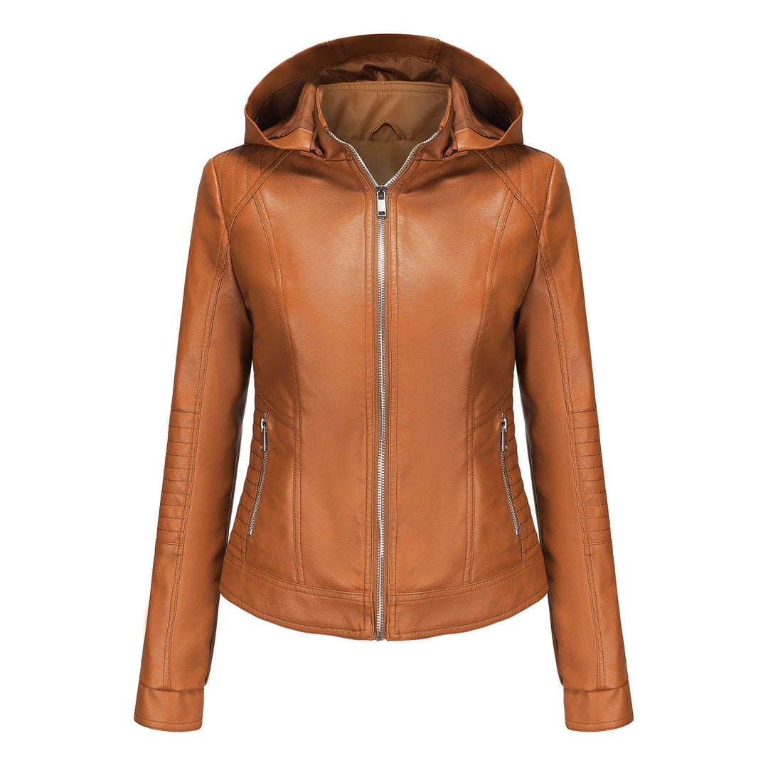 High-quality synthetic leather hooded jacket for women Lune London