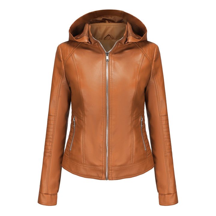 High-quality synthetic leather hooded jacket for women Lune London