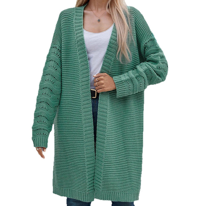 Ladies Long Knit Cardigan with an airy mesh structure and an open front Lune London