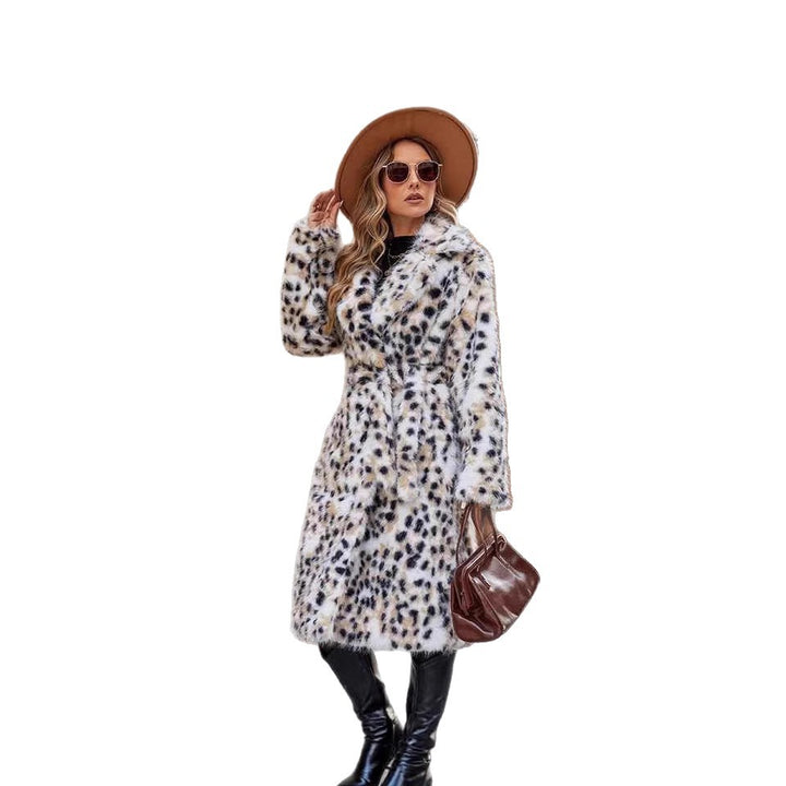 Ladies Cozy Leopard Coat with Belt and Chic Collar
