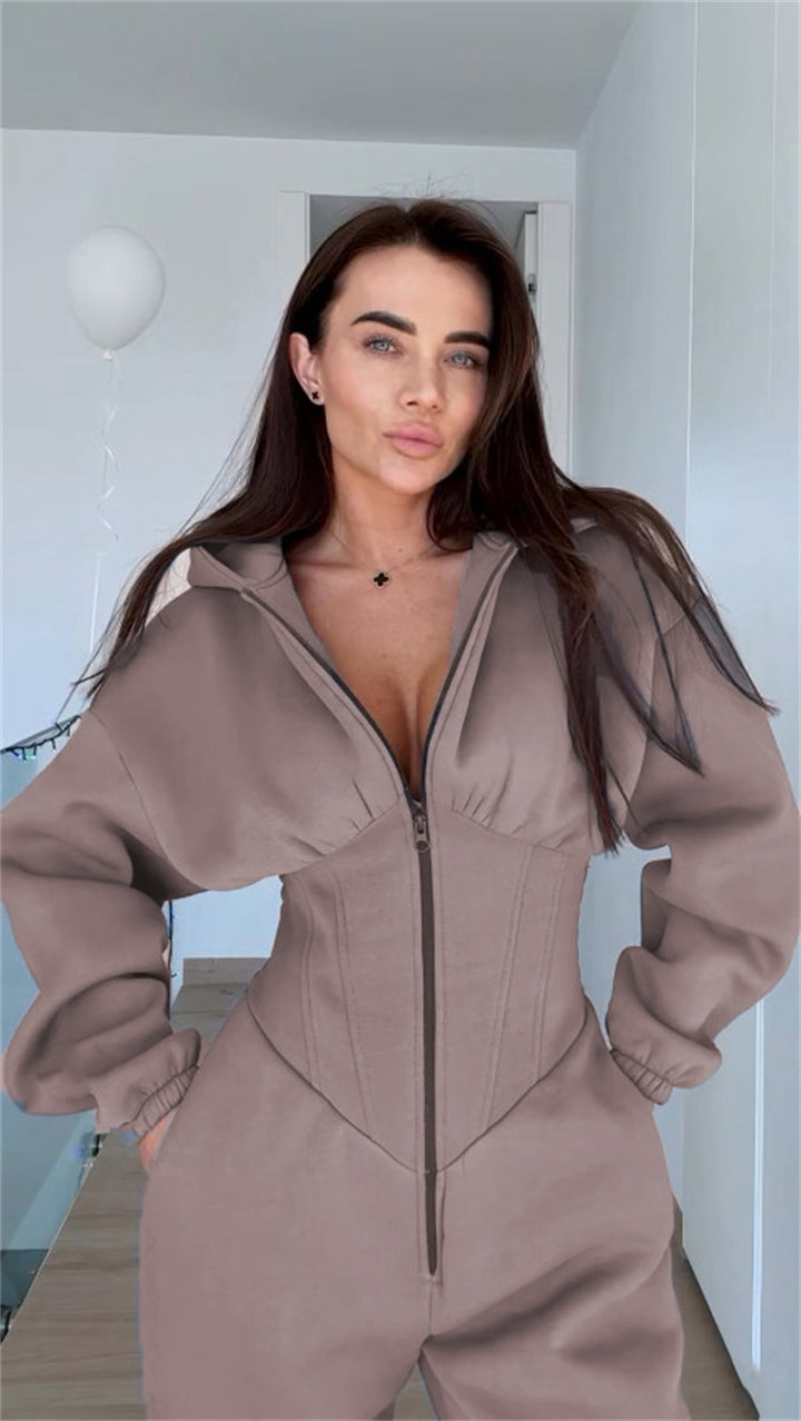 Ladies Stylish jumpsuit with high collar and practical pockets Lune London
