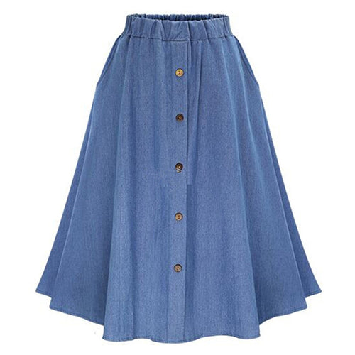 Women Long Denim Skirt with Button Details Chic & Stil