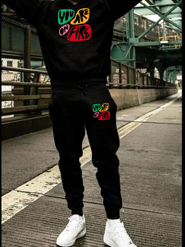 Hoodie and jogger pants set for men with creative print Lune London