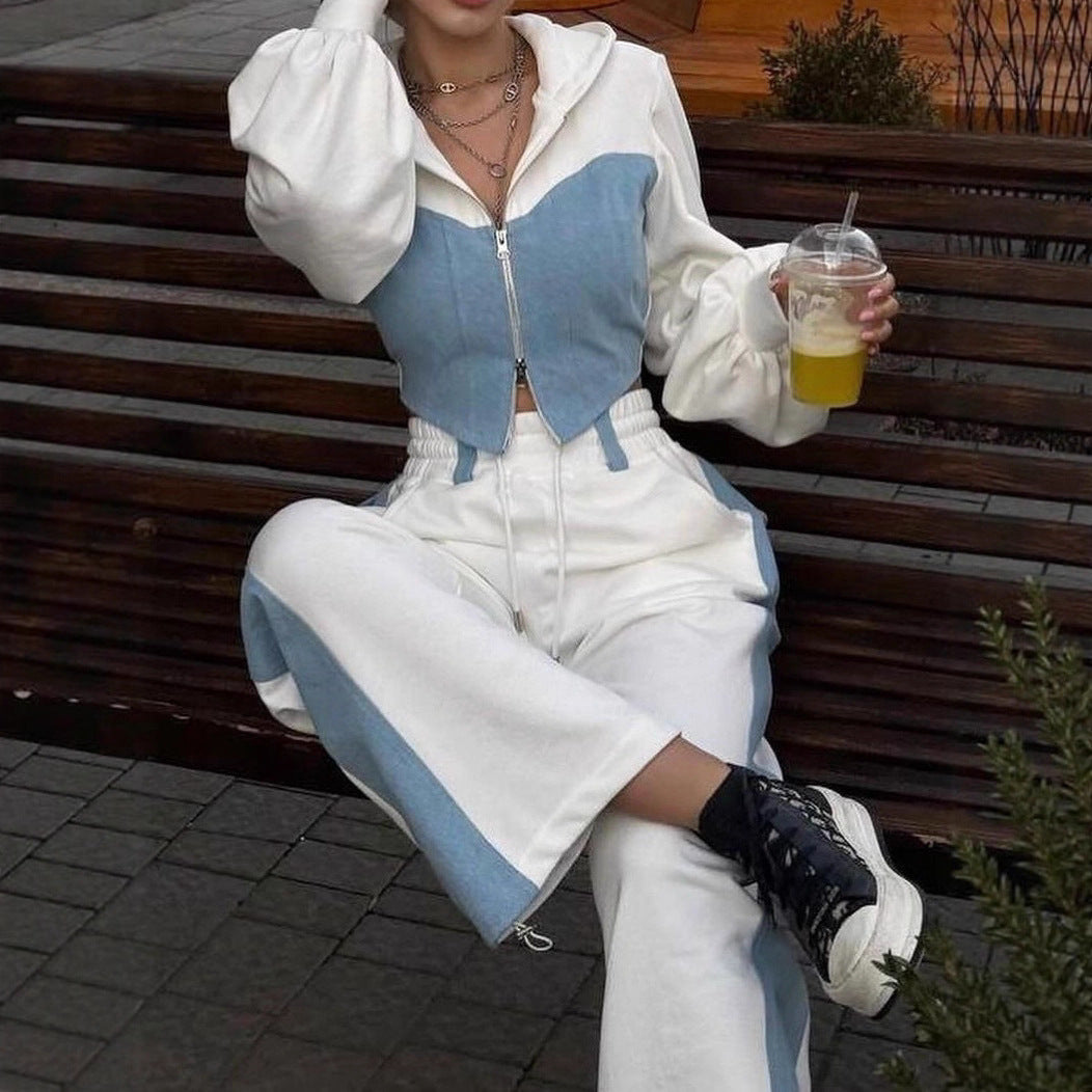 Ladies Two-Piece Sports Set with Crop Top and Loose Pants Lune London
