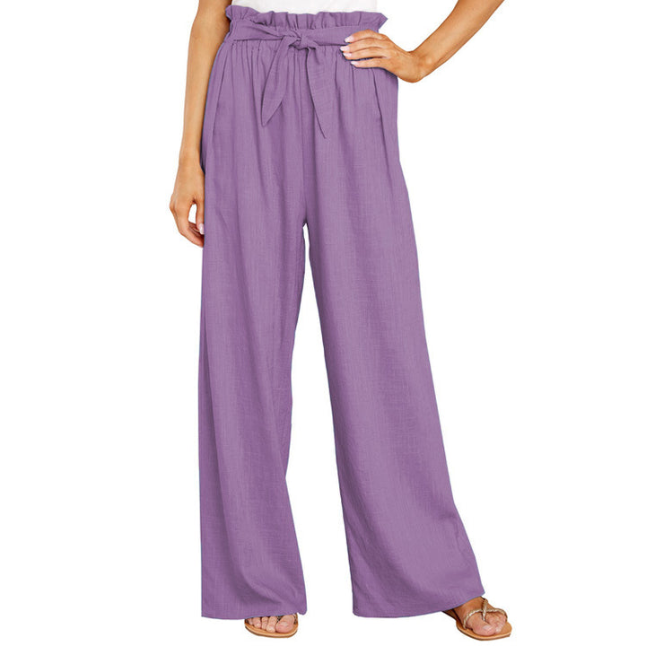 Loose summer pants for women with elastic waist and tie belt Lune London