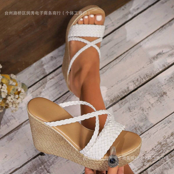Platform slippers for women with braided strap design and non-slip sole Lune London