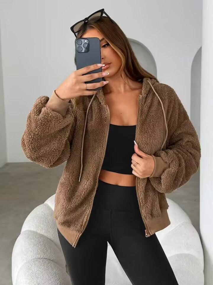 Ladies Cozy Teddy Fleece Jacket with Chic Zipper