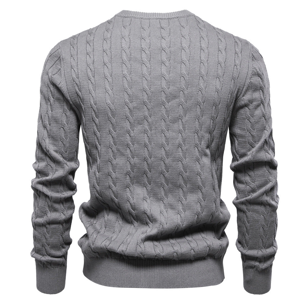 Men's Knitted Sweater with Cable Pattern and Round Neck Lune London