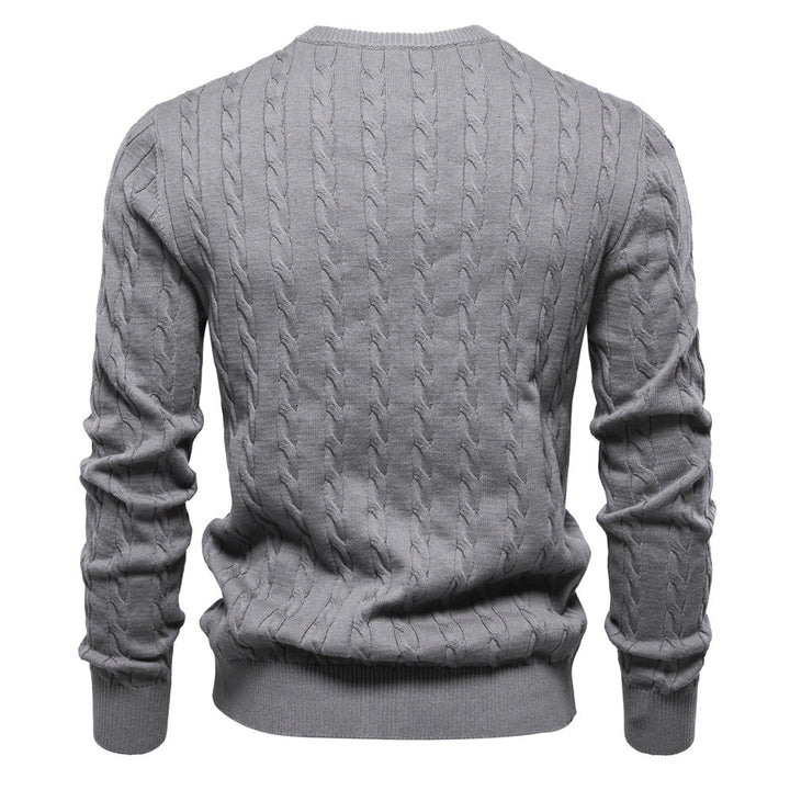 Men's Knitted Sweater with Cable Pattern and Round Neck Lune London