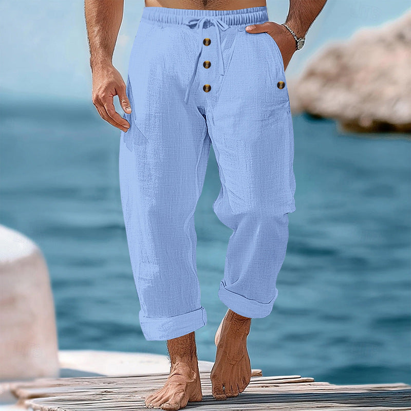 Casual linen pants for men with adjustable waistband and functional pockets Lune London