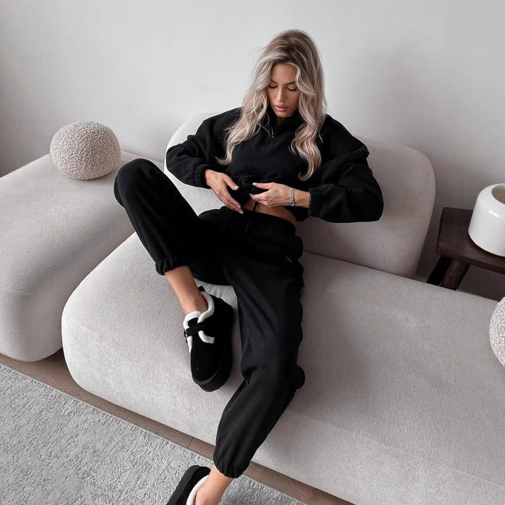Ladies Fleece Loungewear with high collar and zip Lune London