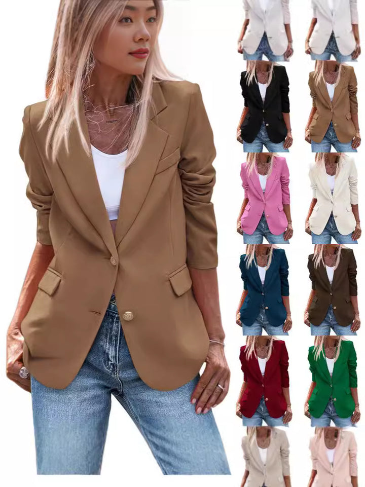 Ladies Elegant Blazer with Single Button Closure and Gold Buttons and Fitted Cut Lune London