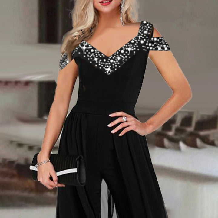 Women Elegant Chiffon Jumpsuit with Chic Sequin Top and Style