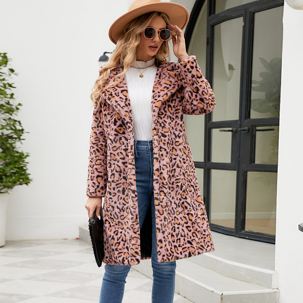 Ladies Plush Leopard Coat with Elegant Lapel Lune London