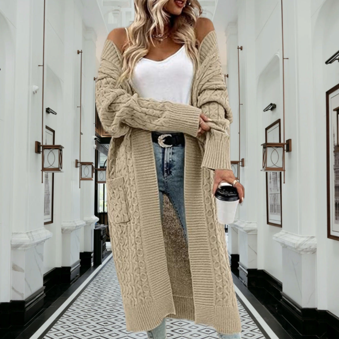Ladies Chunky Knit Cardigan with Open Design and Deep Pockets Lune London