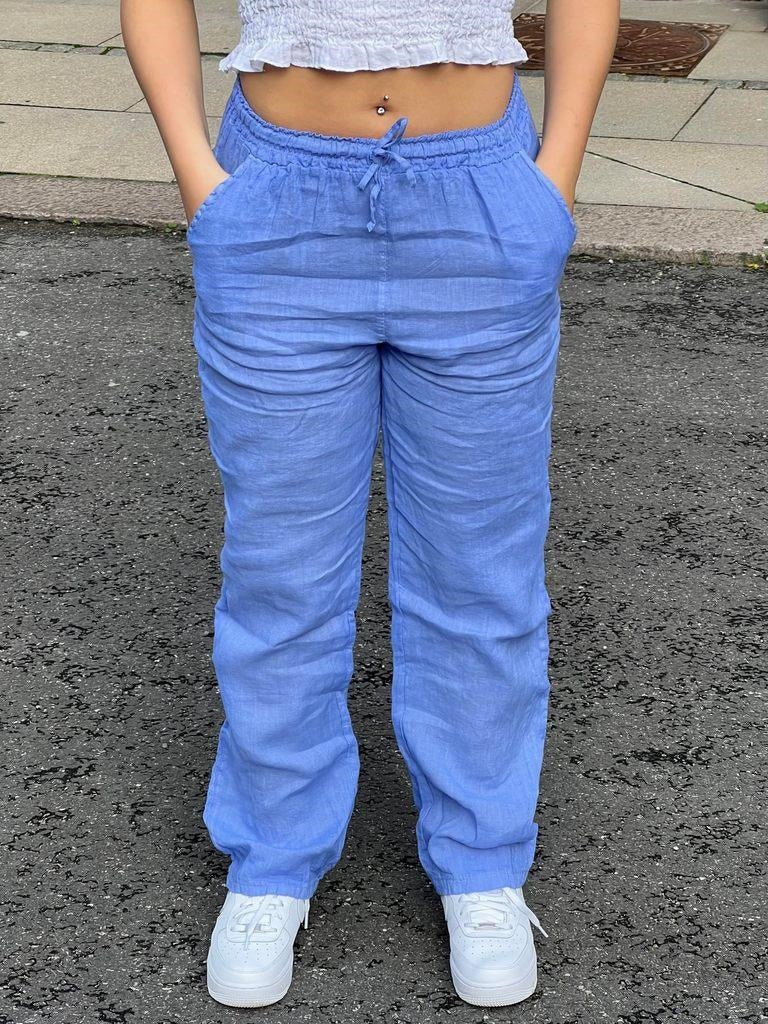 Loose linen pants for women with elastic waistband and side pockets Lune London