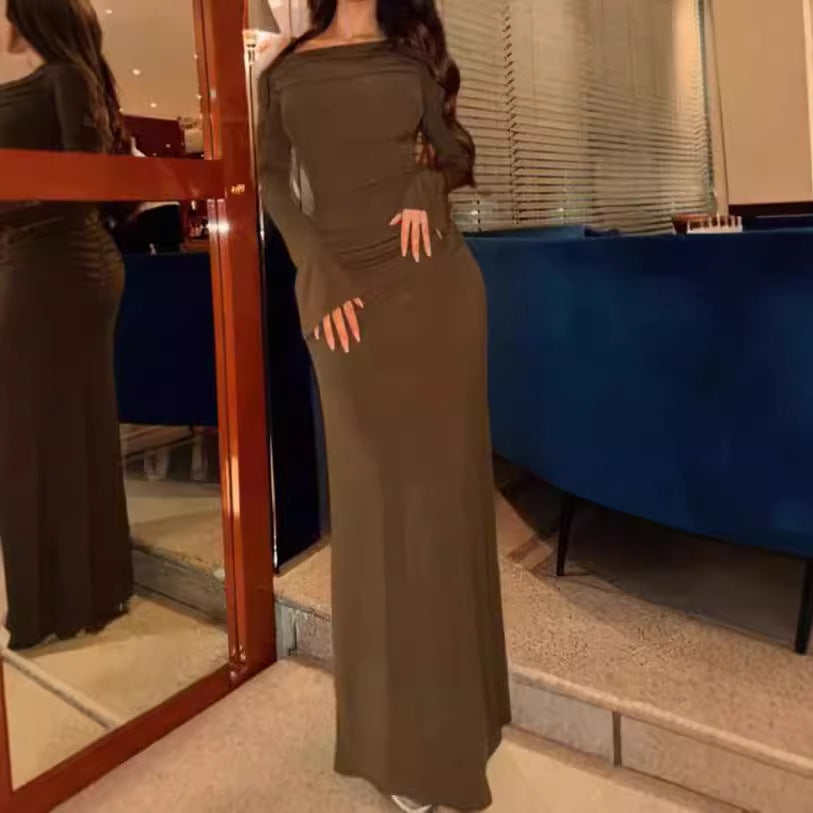Elegant maxi dresses for women with an off-shoulder design and chic and stylish gathers