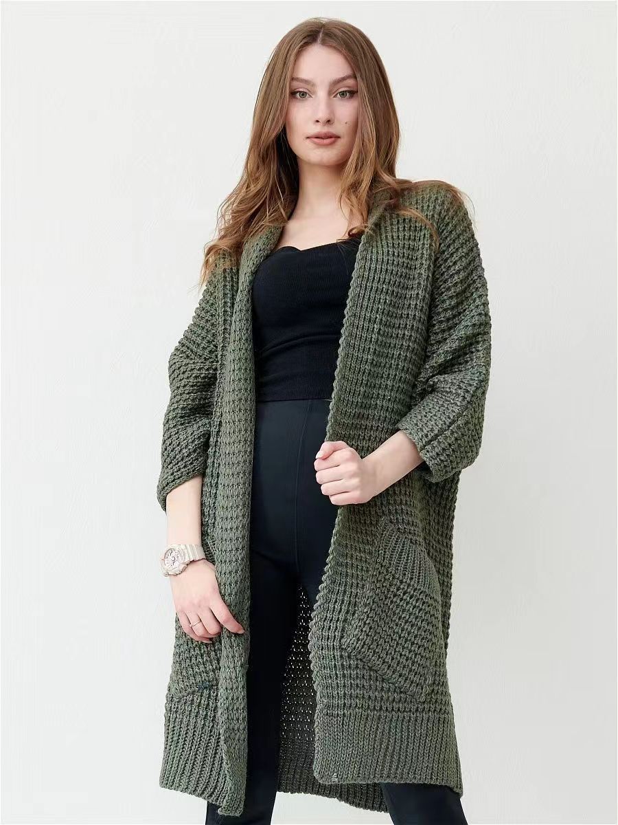Ladies chunky knit cardigan with open fronts and practical pockets Lune London