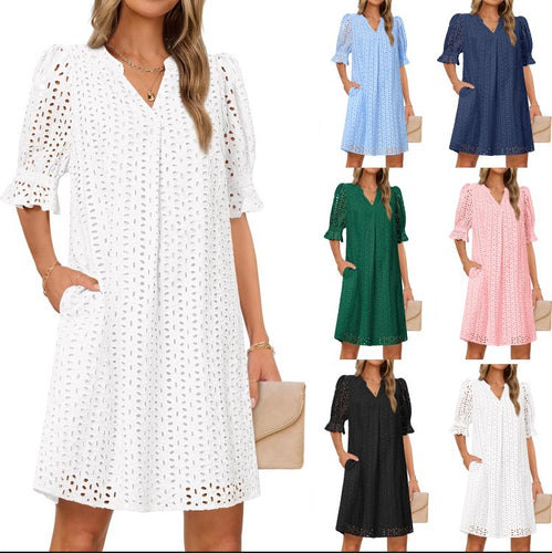 Fluid summer dress for women with elegant lace details Lune London
