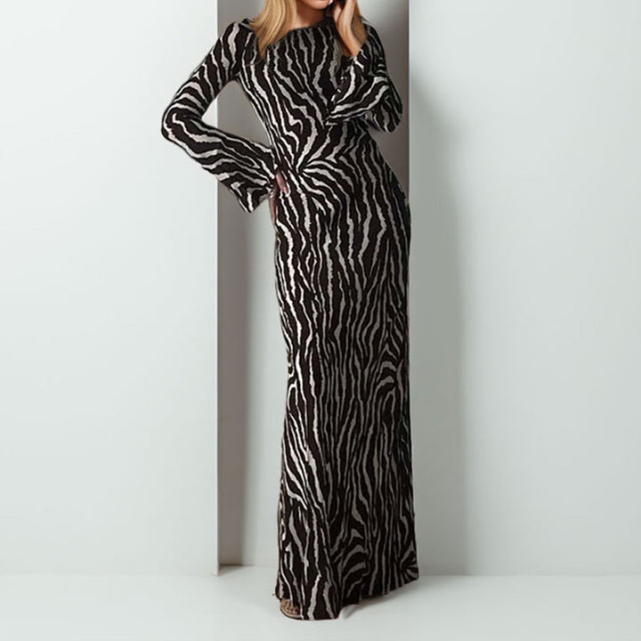 Robe Maxi Longue pour Femmes avec Imprimé Animal et Tissu Scintillant Chic & Stil