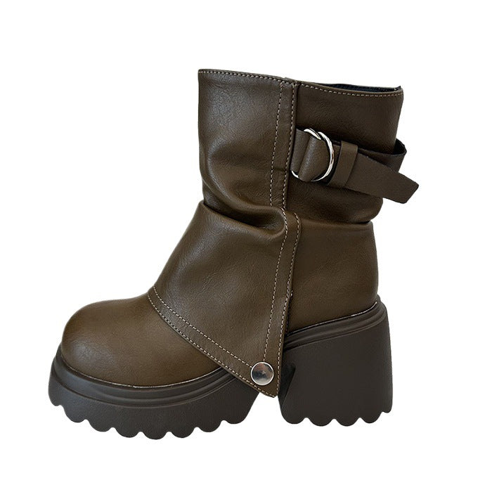 Lune London | Women's fashionable chunky boots with decorative strap and sturdy sole
