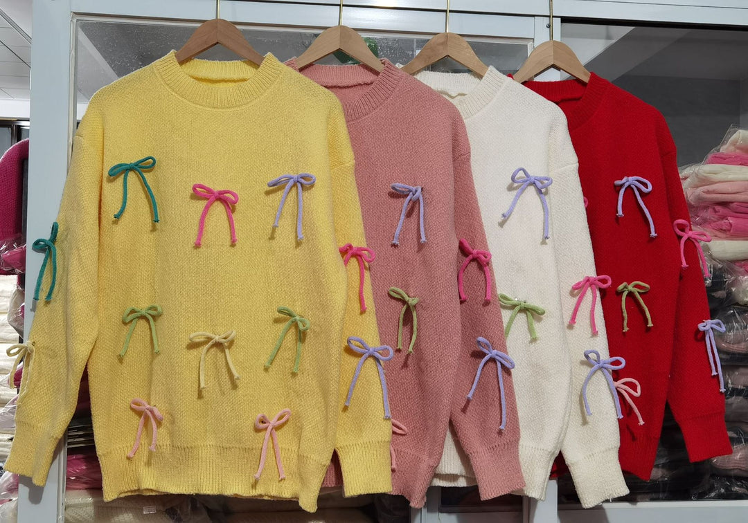 Casual sweater for women with playful bow appliqués Lune London