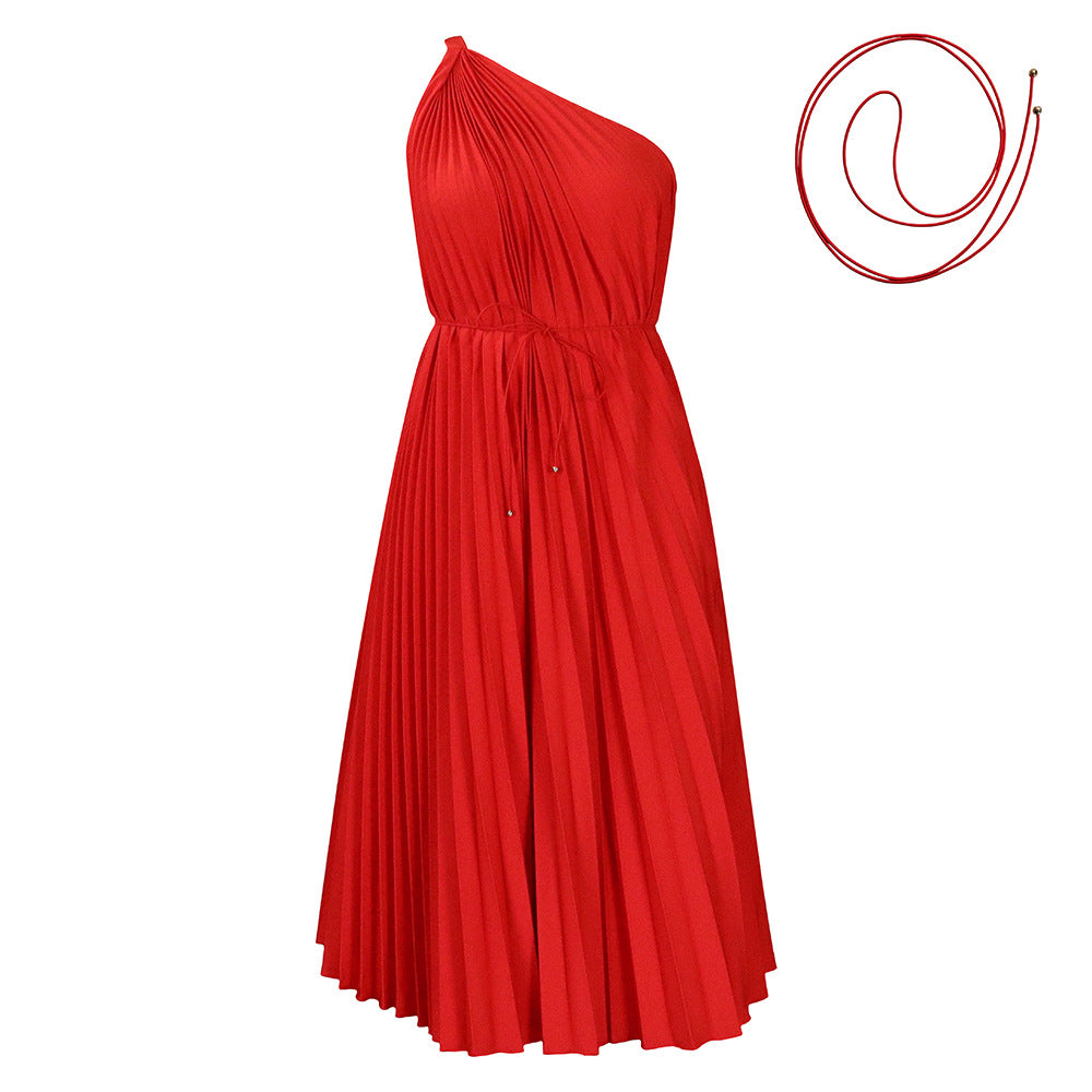 Pleated strapless dress for women with elegant cord Lune London