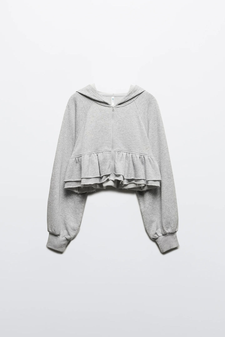 Cropped hoodie for women with a playful ruffle design Lune London