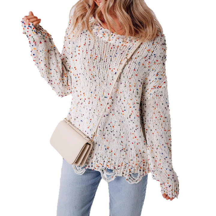 Casual knitted sweater for women with a colorful splatter design and a comfortable round neckline Lune London