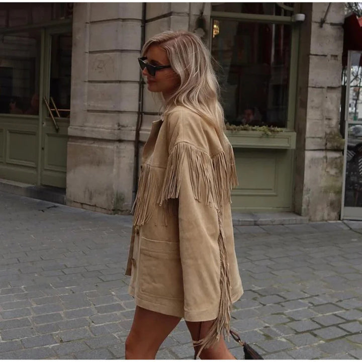 Veste en suède pour femmes avec franges Chic & Stil