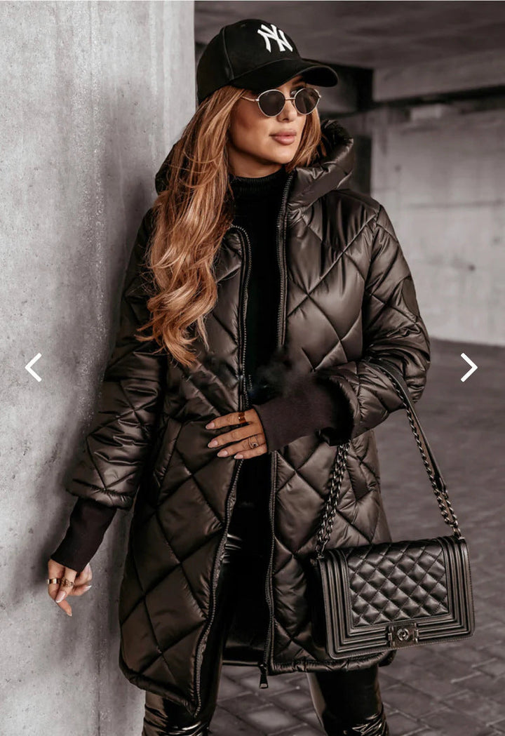 Women's Casual Quilted Jacket with Hood and Practical Pockets Lune London