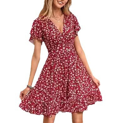 Robe femme à col V avec jupe fluide et détails volantés Chic & Stil