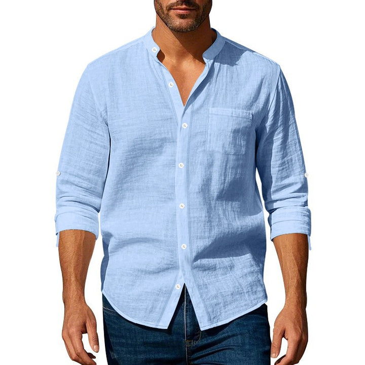 Linen shirt for men with stand-up collar and chest pocket Lune London