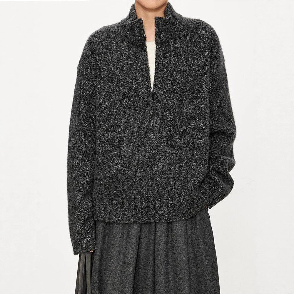 Pull en maille épaisse pour femmes avec col montant et demi-fermeture éclair Chic & Stil