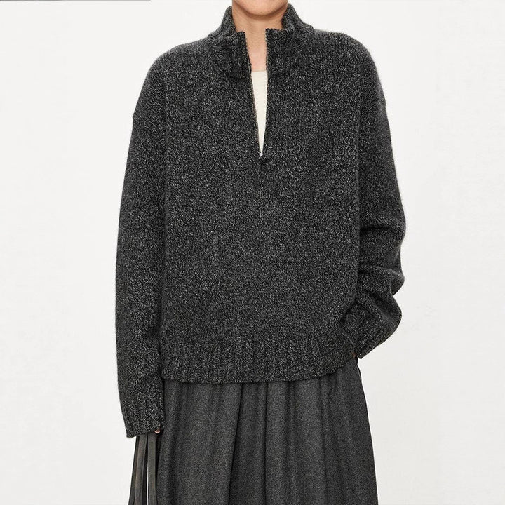 Pull en maille épaisse pour femmes avec col montant et demi-fermeture éclair Chic & Stil