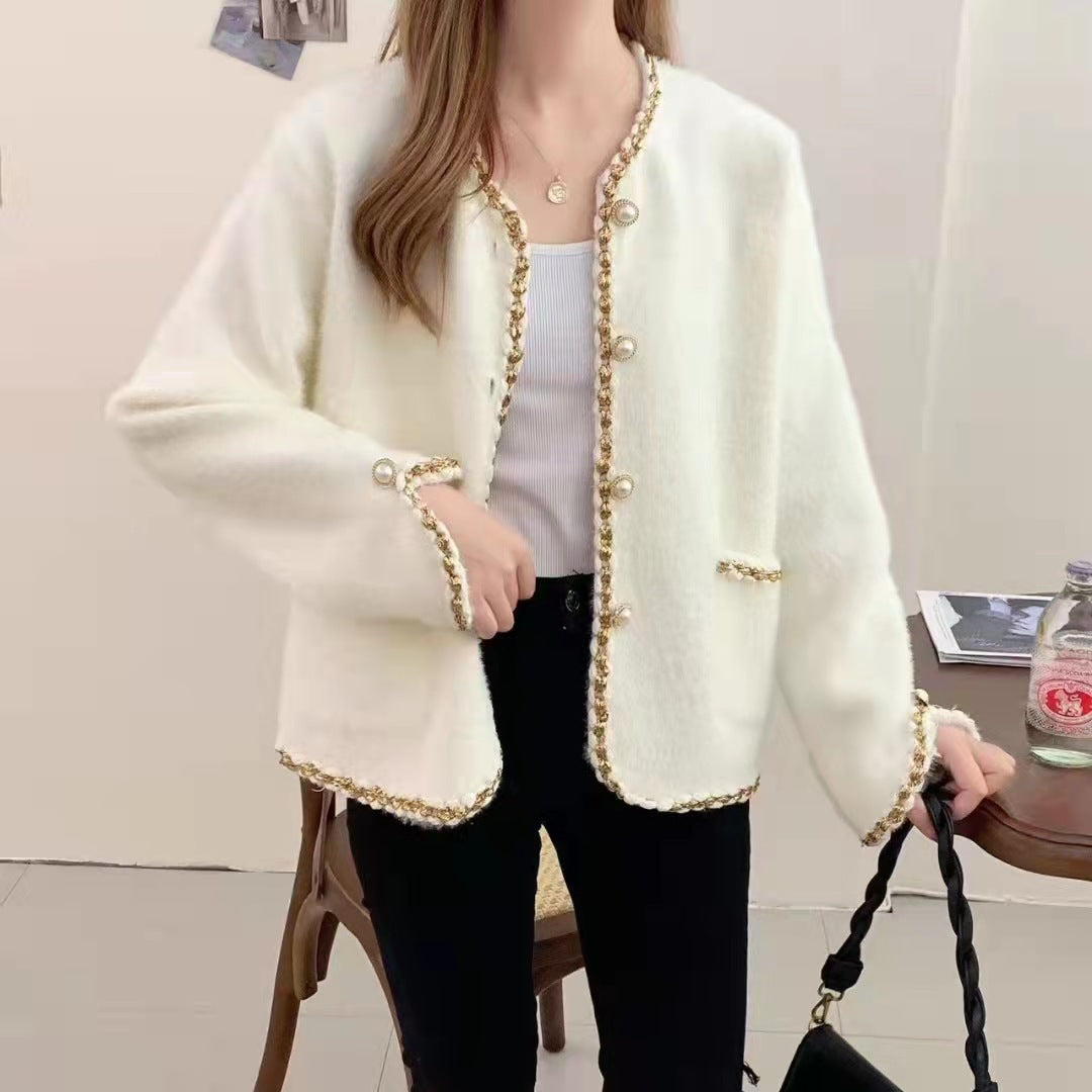 Ladies Elegant knitted cardigan with decorative pearl buttons and fine structure Lune London