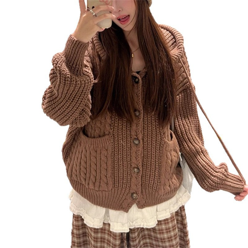 Gilet en tricot épais pour femmes avec capuche et grandes poches Chic & Stil
