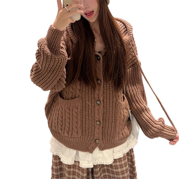 Gilet tricoté confortable pour femmes avec capuche et grandes poches Chic & Stil