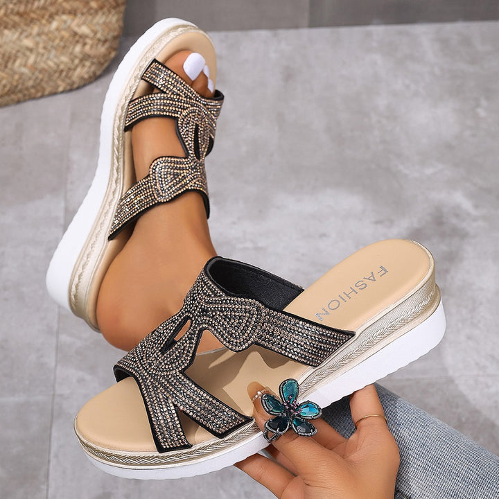 Sparkling platform sandals for women with sparkling rhinestone ornament Lune London