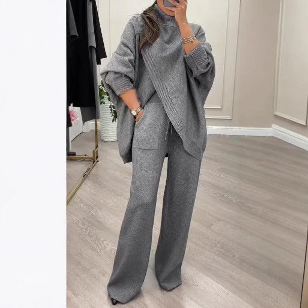 Ensemble en maille confortable pour femmes avec pull oversized et pantalon à jambes larges Chic & Stil