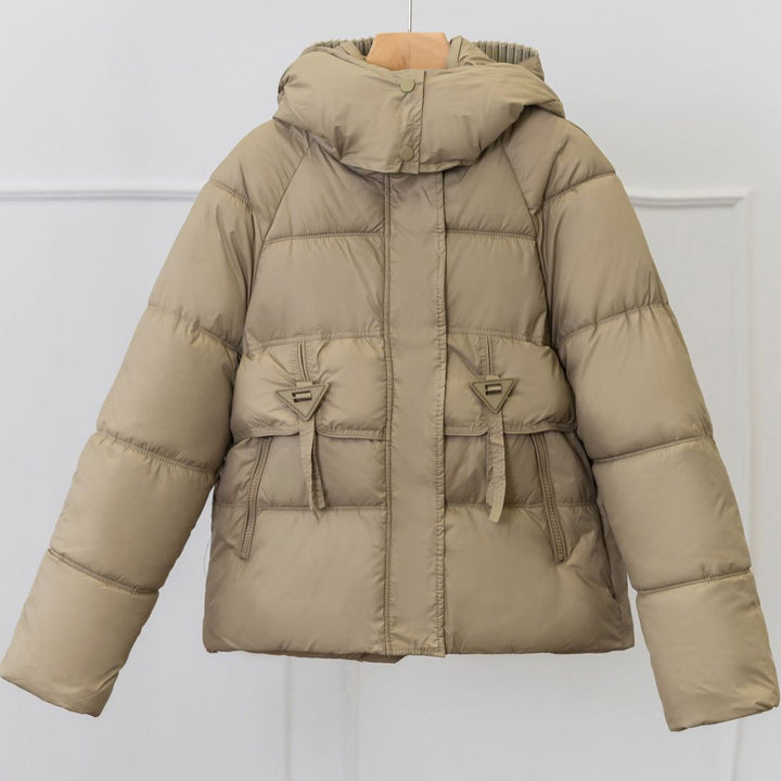 Ladies ultralight puffer jacket with adjustable hood collar and practical zip pockets Lune London