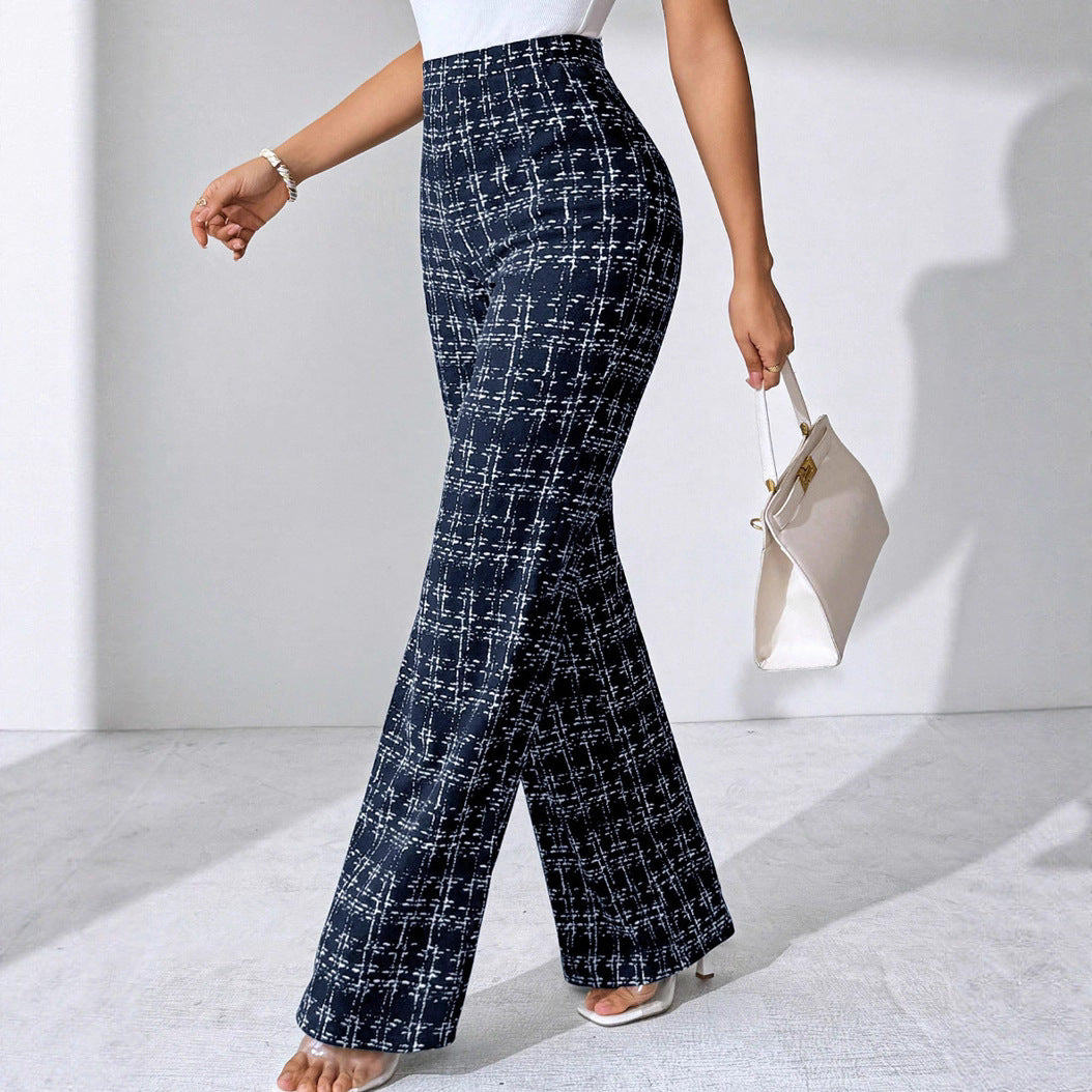 High-waisted Palazzo pants for women with textured plaid pattern Lune London