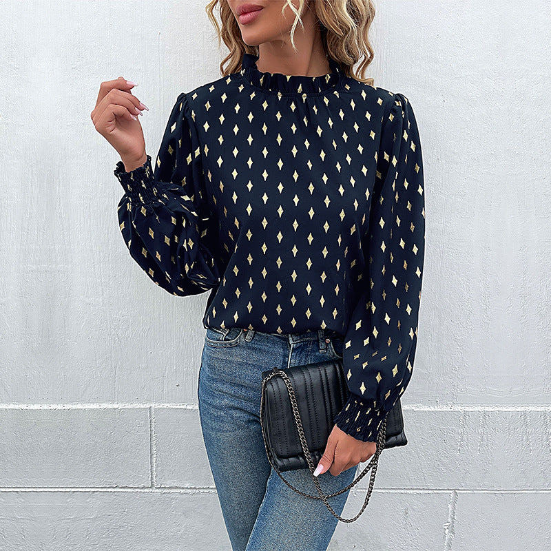 Women's blouse with high-quality print and generous puffed sleeves Lune London