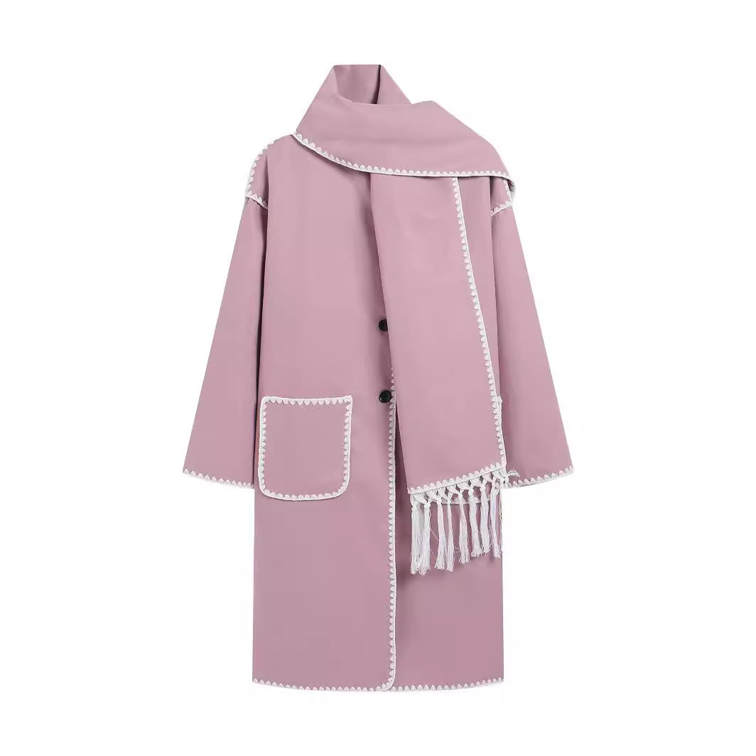 Oversized coat for ladies with fringes and decorative collar Lune London
