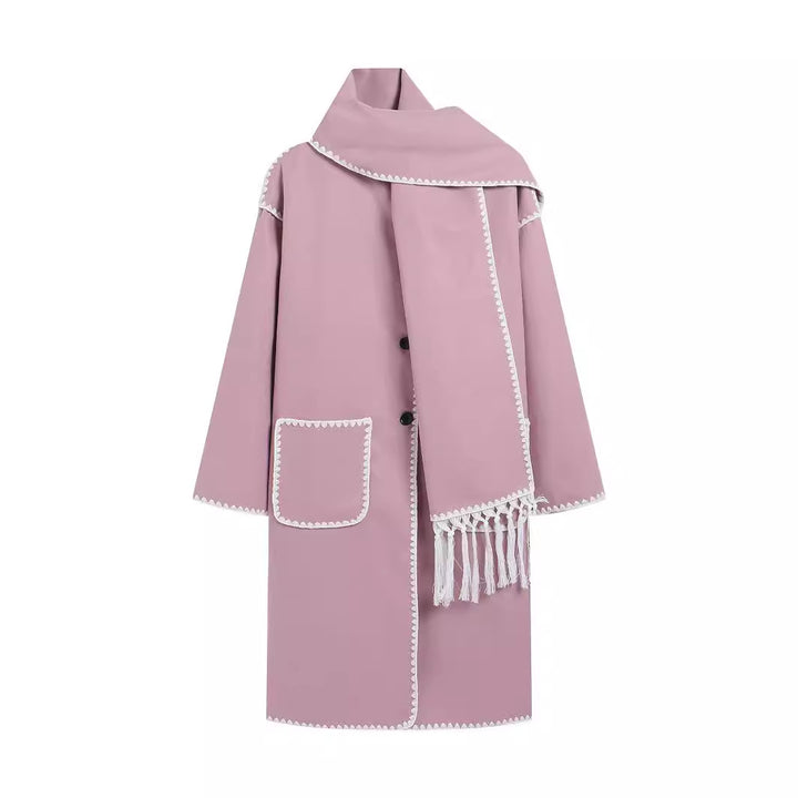 Oversized coat for ladies with fringes and decorative collar Lune London