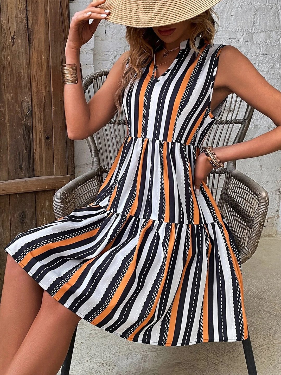 Lune London Striped Sleeveless A-Line Dress for Women