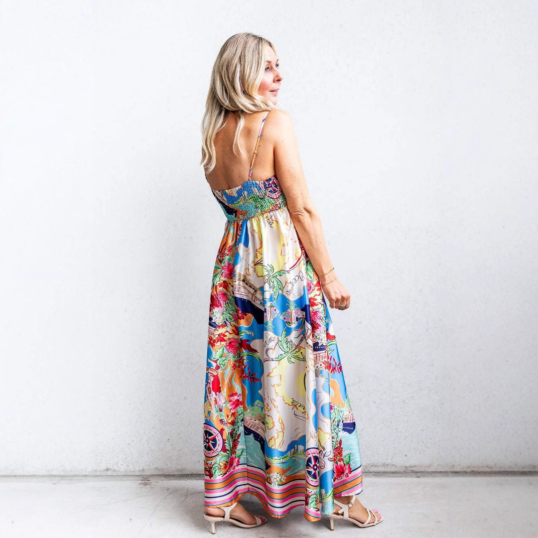 Maxi dress for women with colorful print and spaghetti straps Chic & Stil