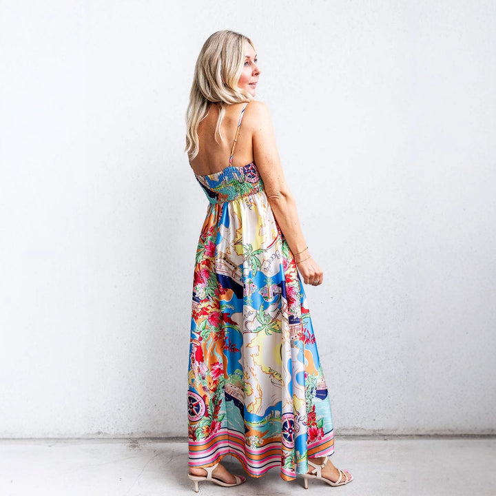 Maxi dress for women with colorful print and spaghetti straps Chic & Stil