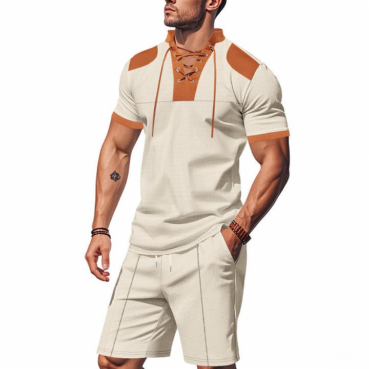 Men's polo shirt with a unique lacing design and matching shorts Lune London
