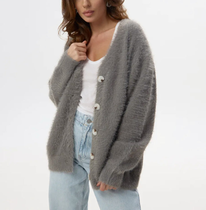 Ladies Soft Wool Sweater with Pearl Buttons and Casual Chic Fit